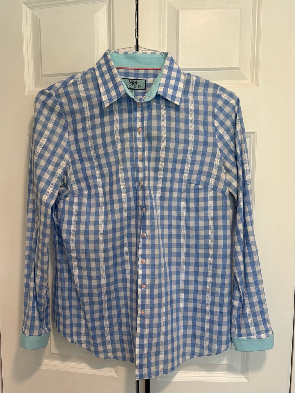 Hawes & Curtis Women's Blue Check Semi-Fitted Button-Down Shirt